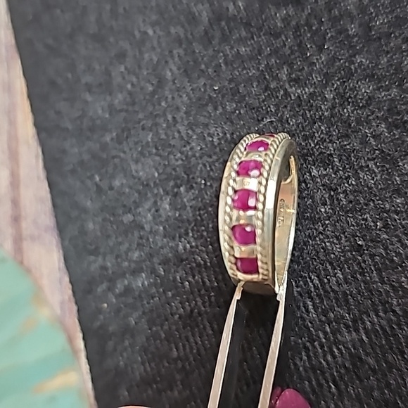 GENUINE RUBY RED BRAIDED STERLING SILVER CHANEL SET BAND - Picture 10 of 15